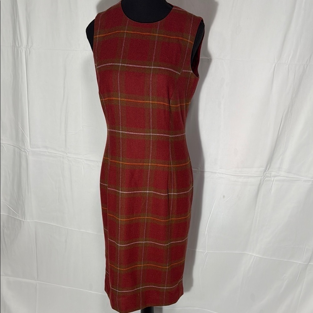 Carlisle 95% Wool 5% Cashmere Elegant Red Plaid Sleeveless Dress Size 4
